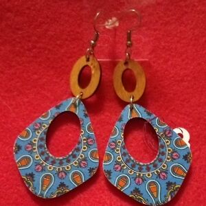 Bohemian Blue and Brown Dangle Earrings